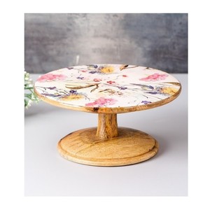 Support à gâteau rond en bois avec émail, imprimé floral, support de présentation de desserts, support de service fait à la main pour la table de cuisine et la décoration de la maison - Product Image 5