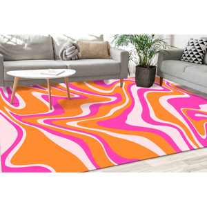 Tapis psychédélique à motifs tourbillonnants : Tapis imprimé à motifs abstraits rose et orange, tapis en chenille - Product Image 1