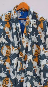 Hecho a mano indio Reversible Kantha Robe tejido bloque estampado chaqueta de invierno cinturón de corbata multicolor estilo Kimono japonés algodón suave - Product Image 3