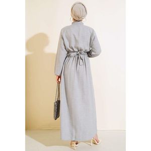 Robe en lin à volants Gris - Product Image 3