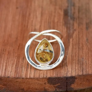 Golden Rutile <b>Ring</b> 925 Sterling Silver Pear Gemstone <b>Statement</b> Wire Wraparound Handmade Designer <b>Ring</b> Gift for Her - Product Image 2