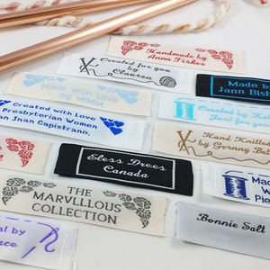 Etiquetas tejidas de alta densidad de Damasco personalizadas, etiquetas de manga de ropa de algodón impresas de calidad, diseño Popular para prendas - Product Image 4