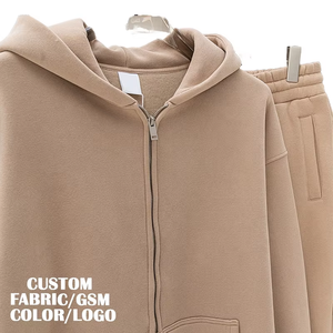 Vente en gros 500gsm 100% coton sweats à capuche pour hommes sweats double fermeture éclair col à capuche surdimensionné sans cordon de serrage logo personnalisé - Product Image 1
