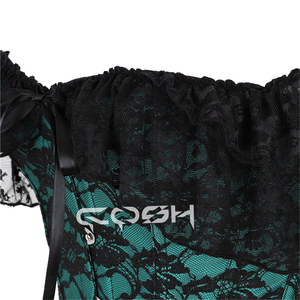 Corsé de Moda con Encaje Verde al Por Mayor |   Top Corset Gótico Personalizado con Mangas Caídas en los Hombros - Product Image 5