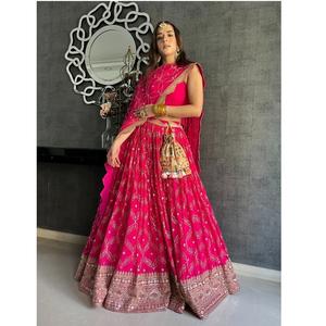 Exclusive <b>Pink</b> Color Designer Wedding Engagement Wear Georgette Embroidery Sequence Work Beautiful Lehenga Choli With <b>Purse</b> - Product Image 1
