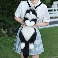 Sac à dos en peluche chat noir 3D personnalisé créatif en gros, poupée chat en fourrure, cadeau unique apaisant pour les amoureux des chats