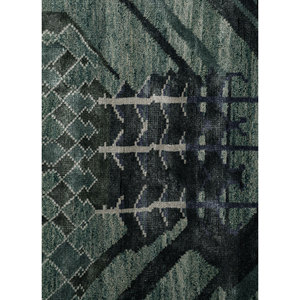 Tapis en laine et soie de bambou noué à la main Freedom Manchaha Green, motif géométrique pour usage domestique - Les-8348 - Product Image 3