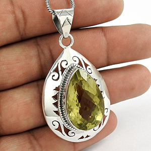 Alta calidad 925 Plata de Ley Natural limón cuarzo piedra preciosa forma de lágrima colgante joyería hecha a mano venta al por mayor precio de fábrica - Product Image 2