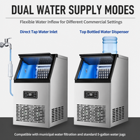 Machine à glaçons compacte commerciale 100 kg, double alimentation en eau : robinet direct et option eau en bouteille