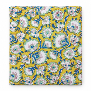 Tissu en voile de coton peigné 60S/60S léger, imprimé à la main par bloc, motif floral jaune et bleu feuillage, par Pinksa Fashion 90 - Product Image 3