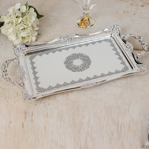Stylish <b>Kitchen</b> & Dining <b>Accessory</b> Stainless Steel Serving Tray With Unique Floral Leaf Handles Food Serving Tray On Sale - Product Image 5