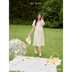 V1416 Robe en lin super cool et douce Vêtements de maternité écologiques à motif de nœud Prix de gros pour les femmes enceintes - Product Image 4