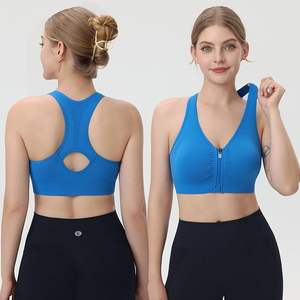 Sujetador deportivo para mujer, ecológico, transpirable, de elastano/poliéster, con cremallera frontal, sin aros, espalda cruzada, con bolsillos, soporte medio, para yoga y atletismo. - Product Image 2
