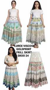 Nueva Falda larga de viscosa Boho Chic de moda con volantes y estampado dorado Ligero y moderno para armario de verano para mujer - Product Image 2