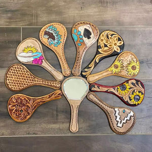 Espejos de tamaño de bolsillo de cuero auténtico de diseñador vintage único, producción a granel promocional, diseño único, espejos de tocador de viaje vaquera - Product Image 4