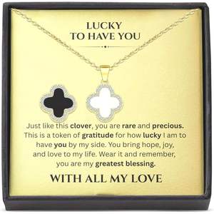 SHINYY da donna alla moda collana di quadrifoglio placcato in oro 18K a 2 lati con ciondolo in zirconi cubici a 4 foglie gioiello fortunato - Product Image 5