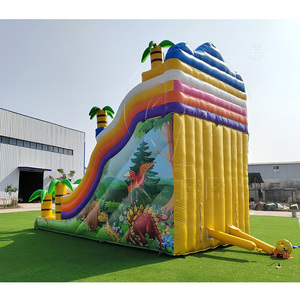Commercial PVC Dino Park <b>Inflatable</b> <b>Water</b> Double <b>Slide</b> Bouncer Combo Jumping Castle Indoor Outdoor Palm Tree Use - Product Image 3
