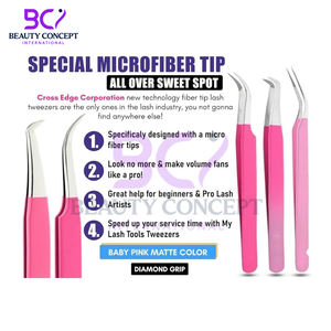 Pince à épiler en acier inoxydable à 45 degrés rose incurvé de qualité supérieure OEM pour extension de cils pointe pointue - Product Image 2