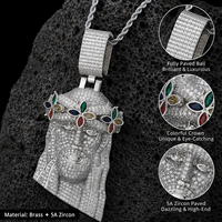 Collier Hip Hop plaqué or avec pendentif trèfle, couronne et Jésus, serti de zircone cubique, pour homme