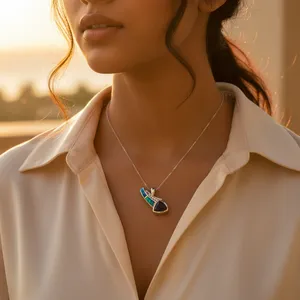 Pendentif en argent 925 pour femmes, opale et améthyste, plaqué or, bijoux en pierres précieuses de style religieux, couleur métal 24K, couleur plaqué 18K - Product Image 1
