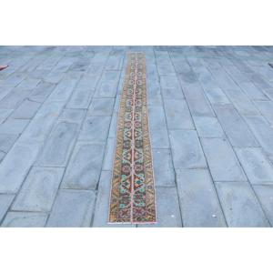 Turkish Rug, <b>Runner</b> 1.1x12.5 ft Vintage Rug, Brown <b>Green</b> Camouflage Wool Rug - Product Image 1