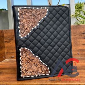 2025 New Design <b>A4</b> Multifunction Hand Tooled <b>Leather</b> File Folder Zipper Portfolio Custom Quilted <b>Leather</b> Folder with Card <b>Holder</b> - Product Image 1