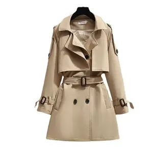 Gabardina Corta Casual Vintage para Mujer, Impermeable, de Cuero con Cinturón, Tela Vaquera, Relleno de Algodón, Peso Personalizado para Invierno - Product Image 2