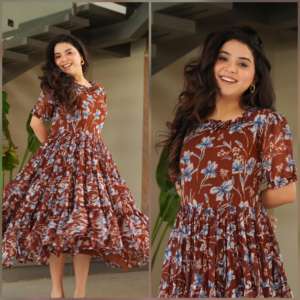 Vestido de Fiesta para Mujer, Diseño Elegante, Hecho con Tela de Georgette Sintética con Estampado, Ropa India y Pakistaní - Product Image 1