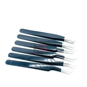 Pince à cils en acier japonais 4 pinces d'extension de cils à prise unie Pince à épiler à 90 degrés Pince à cils Pointe en fibre Couleur noire mate - Product Image 2