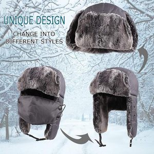 Chapeau de trappeur en fausse fourrure pour hommes coton chaud casquette de chasse oreille rabat chapeau chapeau d'hiver - Product Image 1
