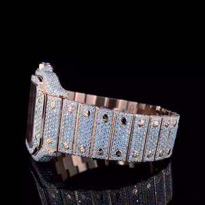 นาฬิกาสแตนเลสสตีลหรูหราพรีเมี่ยมสำหรับผู้ชายผู้หญิงแฟชั่นกลไกการเคลื่อนไหวที่เรียบง่ายเพชรเพชรโมอิสเย็นแบบเต็ม5BAR ในน้ำ - Product Image 1