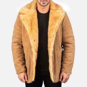 Custom Professional <b>Men's</b> Winter <b>Jacket</b> Beige <b>Suede</b> Leather Casual Style Stand Collar Zipper Closure Logo Front Plain Dyed - Product Image 4