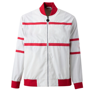 Chaqueta Bomber Reversible Impermeable Reflectante 3M, Blanca y Roja, Estilo Fraternidad Griega, Ropa Urbana, Estilo Universitario, Ribete Acanalado en la Parte Delantera - Product Image 1