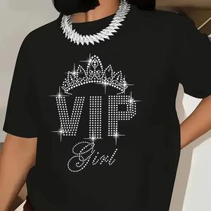 T-shirt en coton surdimensionné pour femmes de haute qualité avec strass, manches courtes, haut tendance, vêtements de fête pour femmes, t-shirt avec strass - Product Image 1