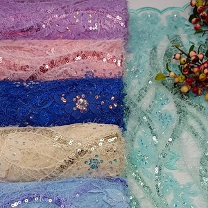 3D Floral Glitter French Net Lace <strong>Fabric</strong> Sequin Embroidery Tulle for Bridal Bags for Lace <strong>embellishments</strong> - Product Image 1