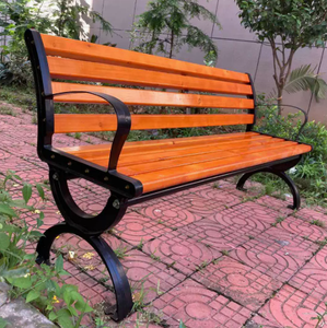 مقعد حديقة من الحديد المطاوع من الخشب المصمت مع مسند ظهر كرسي ترفيهي خارجي مربع ساحة الحديقة - Product Image 3