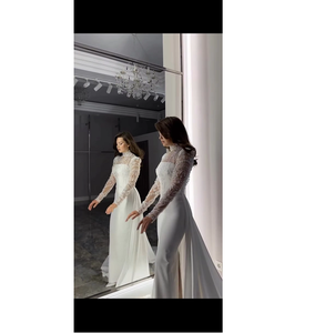 Vestido de Fiesta Largo de Satén Blanco Vintage de Alta Calidad al por Mayor, con Encaje, Cristales, Flores y Perlas - Product Image 6