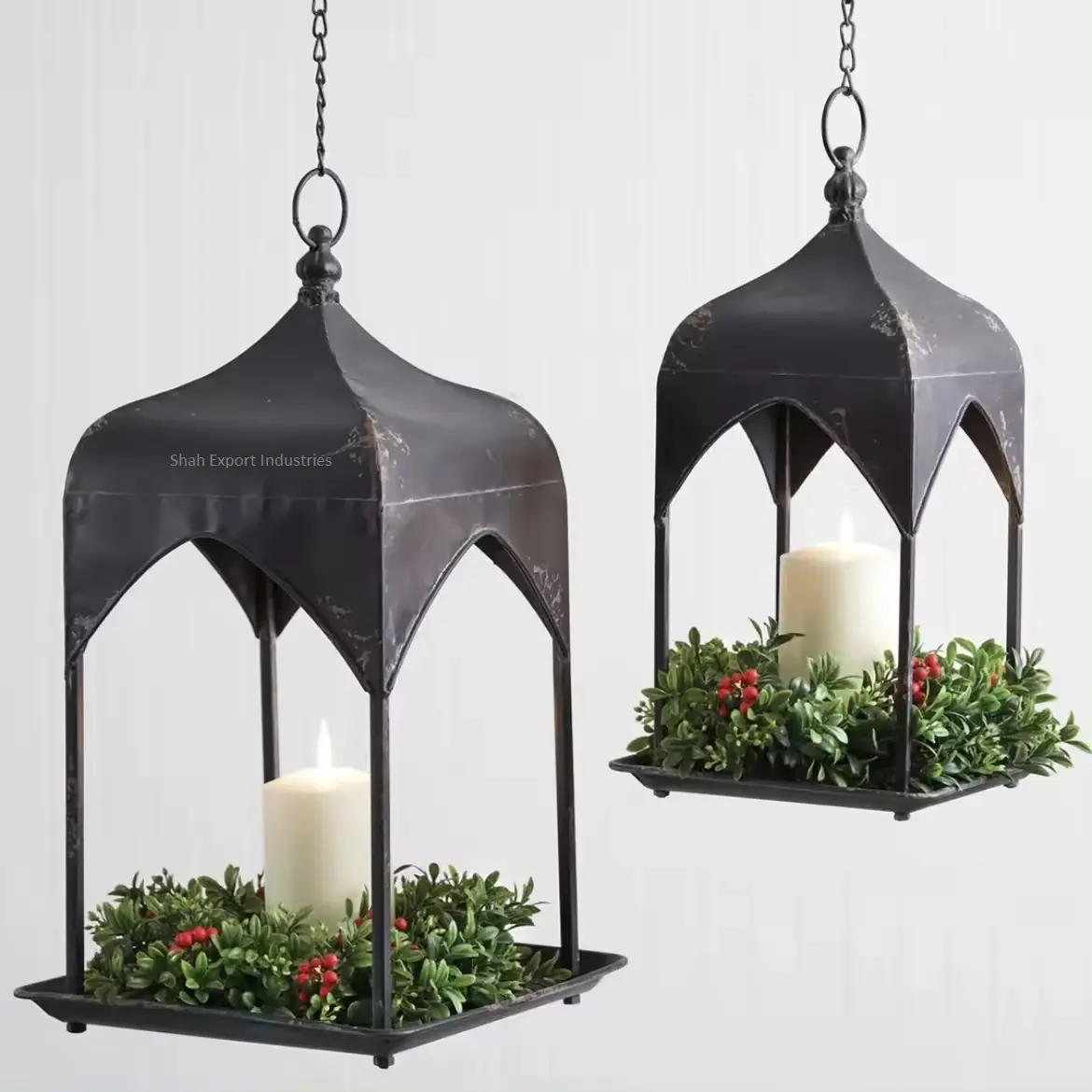 Christmas Decorative Black Metal Candle Lantern Handmade for Home and Garden Lighting Decor Hanging Lanterns