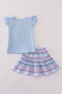 Stylish Mermaid Embroidery Skorts <b>Set</b> <b>Girls</b> Casual Top Matching Bottoms Summer Fashion Wear Spandex/Cotton Washable - Product Image 4