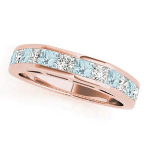 Ensemble de mariage en or rose 14 carats avec diamants et accents d'aquamarine, 2,20 carats, or blanc, design géométrique classique pour fête, cadeau de fiançailles - Product Image 4