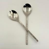 Serveur à salade de table à manger en acier inoxydable poli brillant, manche long, écologique, lavable au lave-vaisselle, fait à la main, faible MOQ