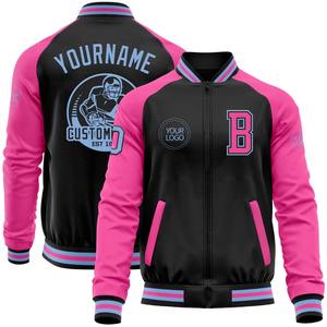Veste universitaire vintage personnalisée pour hommes noir bleu clair-rose bicolore fermeture éclair hiver Streetwear bombardier coupe-vent style Letterman - Product Image 1