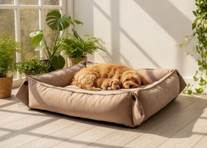 Large Rectangular Transforming Pet <b>Bed</b> (Beige Textile) <b>for</b> Cats & <b>Dogs</b> Simple Style All Seasons - Product Image 4