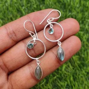 Hermosos Pendientes Colgantes Vintage con Bisel de Plata de Ley, Certificados por IGI, Chapados en Oro de Alta Calidad, Regalo de Aniversario - Product Image 2