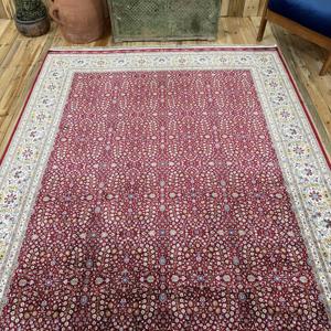 6.3x9.9 ft Turkish Rug, Rug, <b>Red</b> Bordered Rug <b>Silk</b> - Product Image 4
