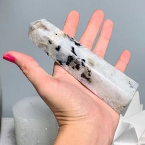 High Quality Natural Blue Flash White Rainbow Moonstone Tower Sculpture 4 Faceted Polished Love Healing <b>Crystal</b> <b>Wand</b> Points Feng - Product Image 3