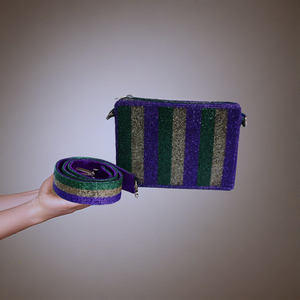 Happy Mardi Gras กระเป๋าสะพายไหล่ขนาดเล็กสำหรับผู้หญิง, กระเป๋าถือซิปแบบพกพาพร้อมสายเดี่ยวซับในไนลอนสไตล์วินเทจ - Product Image 5