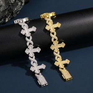 Baguette Cut Colorless Moissanite Diamond Iced Out Hip Hop Infinity <b>Bracelet</b> In 925 <b>Silver</b> <b>Cross</b> <b>Bracelet</b> In 925 <b>Silver</b> Jewelry - Product Image 4