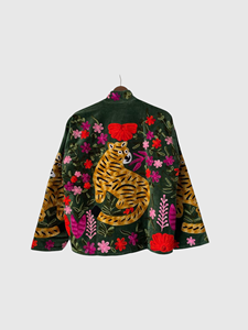 Blazer en velours brodé à la main avec motif floral de tigre, col mandarin, manches longues, taille plus, vêtements de printemps pour femmes, style bohème - Product Image 2