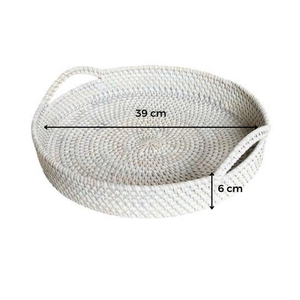 Eco-Friendly Vietnamese Round Shape Handwoven Rattan Tray Carrying Handles Elegant Food Presentation Organizer for Small Items - Product Image 1